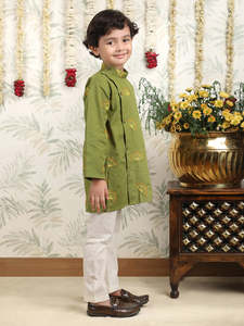 Conjunto de kurta verde para niños, ropa étnica, atuendo tradicional infantil, ropa festiva para fiestas, kurta larga con pijama, ropa elegante y cómoda. - Product Image 4
