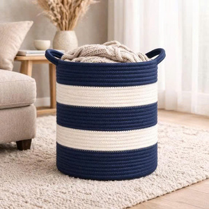 Artisan Cotton <b>Woven</b> <b>Basket</b> Eco Friendly Home Organizer Multi Purpose Cotton Rope <b>Basket</b> for Shelf and Closet Storage OEM ODM - Product Image 2