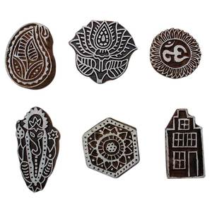 Lot de 6 blocs d'impression en bois faits à la main, motifs floraux, religieux et mandala, design traditionnel - Product Image 1