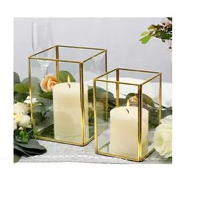 Metallrahmen Kerzen lampe quadratische Form mit klarem Glas Design für Tisch dekoration dekorative Kerzen laterne Weihnachts dekoration