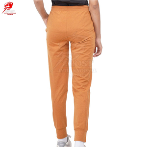 Pantalon de jogging décontracté pour femme, coupe droite, avec cordon de serrage, taille haute élastique, longueur cheville, couleur unie orange, 100 % polyester, coupe régulière - Product Image 4