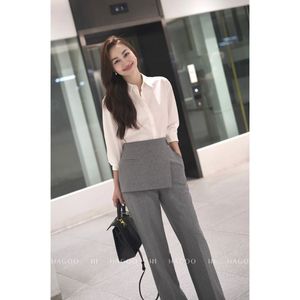 Pantalon droit taille haute croisé Q453 pour femme avec détail bouton en cuivre – Prix usine - Product Image 2