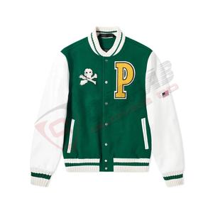 Chaqueta universitaria de béisbol con bordado personalizado transpirable y parches de chenilla 100% de alta calidad al por mayor en color verde para el invierno - Product Image 3
