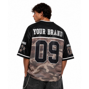 Camiseta Deportiva Casual de Calle, 100% Poliéster, Ligera, Estilo Fútbol Americano, Estampado de Camuflaje Personalizado, Cuello en V Acanalado, Corte Holgado, Ropa Urbana - Product Image 3