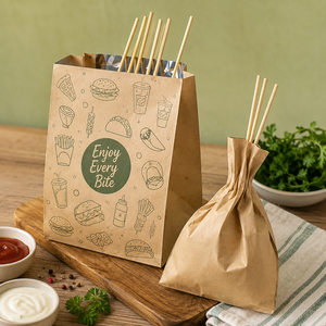 EcoRev <b>Disposable</b> Biodegradable Eco-Friendly Kebab Grill <b>BBQ</b> Greaseproof Paper Bag with Die Cut Handles - Product Image 6