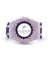 Pragalbh Jewels Luxus-Mode-Diamantuhr mit Iced-Pavé-Krone, Spikes-Lünette, Edelstahl-Gummiarmband, Quarz-Hip-Hop-Uhr