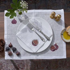 Custom Embroidered Fig Napkin Sets Place Mats White Linen Hemstitch Washable Mats for Weddings Home Events Banquet Use - Product Image 1