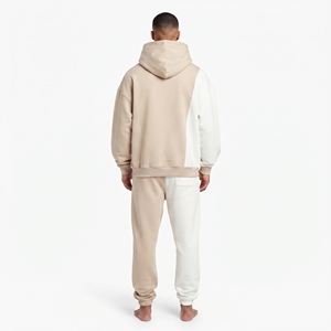 Ensemble de survêtement homme bicolore coupe ample avec sweat à capuche en coton à manches longues et pantalon de jogging avec poches latérales et taille élastique - Product Image 2