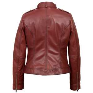 Chaqueta de cuero para mujer con cremallera, estilo casual, corte ajustado, cuello vuelto, estilo motero, para uso urbano - Product Image 3