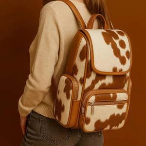Sac à dos en cuir de vache imprimé animal, 15 pouces, plusieurs poches, sac à dos souple unisexe - Product Image 4
