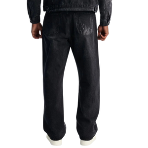 Pantalones Vaqueros Negros para Hombre, Diseño de Calavera en Llamas, Corte Recto, Estilo Vintage Lavado, Ropa Casual Urbana, Pantalones Personalizados de Moda para Hombre - Product Image 2