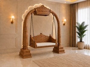 Exclusive Elephant Trunk Pillar Wooden <b>Swing</b> for Living Room Classic Wood Indoor <b>Swing</b> With Hand Carved <b>Frame</b> And Chains USA - Product Image 2