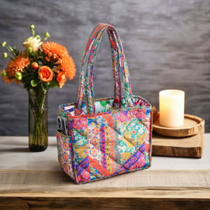 Sac fourre-tout en coton matelassé imprimé à la main pour femmes, écologique, réutilisable, pour le shopping, les voyages, la plage, avec poches intérieures/extérieures - Product Image 2