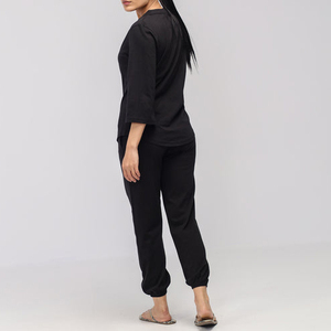 Ropa de estar por casa para mujer de buena calidad, 100% algodón, al mejor precio, estilo deportivo, conjunto de manga tres cuartos para mujer - Product Image 3