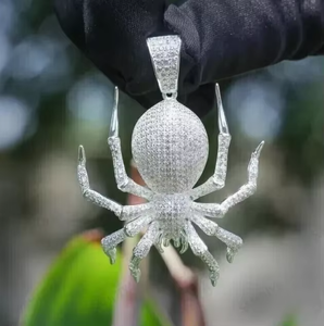 Pendentif araignée de luxe avec pierres en moissanite, breloques en argent 925 sur le thème des insectes, pour un usage quotidien, bijoux hip-hop, pendentif glacé - Product Image 5