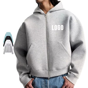 Sudadera con capucha corta extragrande y holgada para hombre, con cremallera, personalizable al por mayor, con logo personalizado, para invierno - Product Image 5