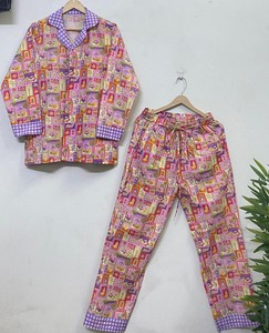 Fashion Women Printed Pajama Set Cotton Nightwear Set Long Sleeve Shirt Elastic Waist <b>Pants</b> - Product Image 3
