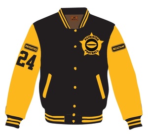 Chaqueta Varsity Extra Grande Personalizada para Hombre, Estilo Letterman Patriots, Cuerpo de Lana, Mangas de Cuero Genuino con Parches Bordados en Chenille - Product Image 1