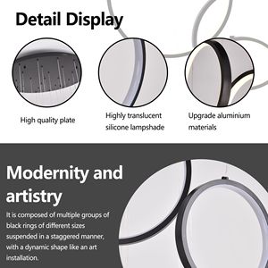 Lampadario Moderno a LED Nero con 30 Anelli, Lampada G9 a 30 Anelli per Soffitti Alti, Illuminazione per Ingresso, Foyer, Grande Scala, con Telecomando - Product Image 4
