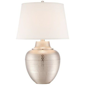 Modern Gold Hammered <b>Table</b> <b>Lamp</b> Teardrop Drip Design Round Aluminum Sheet Base <b>White</b> Fabric Drum <b>Shade</b> Desk Bedside Lighting - Product Image 3