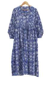 Deep V Neck Cotton Floor Length <b>A</b> <b>LINE</b> <b>Dress</b> Three Quarter Balloon Sleeves Floral <b>Pattern</b> Women's Daily Wear Embroidery - Product Image 3