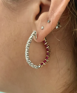 <b>Solid</b> Real Gold Plated 925 <b>Silver</b> Hoop Earrings with Diamond Bezel Setting Vintage For Unisex Party Wear - Product Image 4