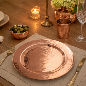Assiette de service ronde en cuivre martelé faite à la main, plateau décoratif pour dîner, décoration de table de mariage, cadeau en gros - Product Image 5