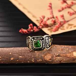 Anillo de Graduación Universitario Personalizado BOJ School Ring 046, Anillo de Colegio Secundario para Ella, con Piedra de Nacimiento, Plata 925, ¡Oferta! - Product Image 1