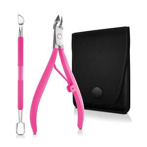 Cortacutículas con mango recubierto de rosa, con empujador y estuche, juego de herramientas de manicura profesionales de acero inoxidable para el cuidado de la belleza - Product Image 1