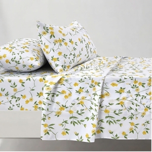 Parure de lit jaune à fleurs et 2 taies d'oreiller, ensemble classique 100% coton 150 fils/cm², qualité A, toutes saisons - Product Image 1