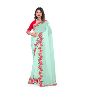 Sarees ผ้า Georgette นุ่มงานปักหลายเส้นขอบตัดขอบด้วยเพชร sirvoksi ทั้งหมด - Product Image 1