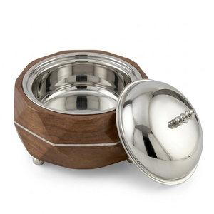 Plat à gratin moderne en bois, best-seller, avec couvercle en acier inoxydable et finition polie, forme ronde, design durable pour le service - Product Image 2