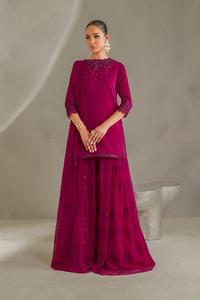 Kurta brodée élégante de couleur bordeaux, pantalon imprimé vert, tenue de mariage traditionnelle pour femmes, style Inde Pakistan, coupe régulière - Product Image 2