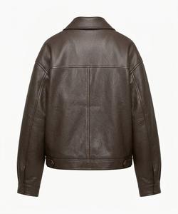 <b>Women's</b> <b>Brown</b> Genuine Sheep Skin Woven Zip Blouson <b>Jacket</b> Solid Pattern Turn Down Collar with Cherry Chain Charm Winter Autumn - Product Image 2