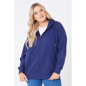 Sweat à capuche zippé pour femme, bleu marine, avec logo personnalisé, en tissu épais, style décontracté et sportif, avec cordon de serrage long, fabriqué sur mesure par Twin City - Product Image 4