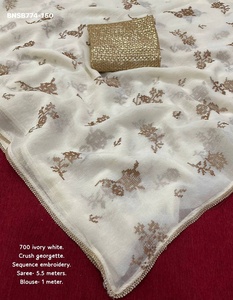 Sari de soirée en georgette lourde et magnifique, avec broderie de sequins, fabriqué par un fabricant de Surat. - Product Image 3