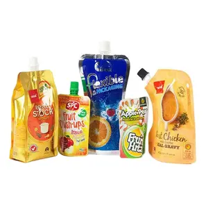 批发定制印花Doypack塑料果汁袋饮料立式喷口袋液体包装袋