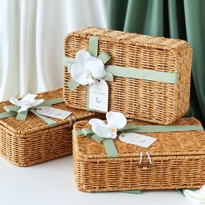 Handmade Natural Water Hyacinth Woven <b>Storage</b> <b>Basket</b> <b>Rectangular</b> Wicker Tray Eco Friendly Home Organizer for Shelf Pantry - Product Image 6