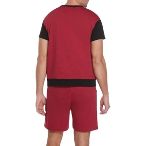 Conjunto Deportivo de Algodón Rojo para Hombre, Manga Corta, Cuello Redondo, Bloques de Color, Pantalones Cortos Casuales de Verano, Corte Regular, Transpirable - Product Image 2
