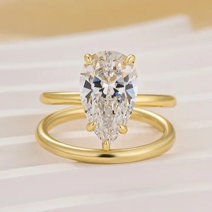 925 <b>Silver</b> Moissanite Diamond 4 Ct Solitaire Pear Cut Wedding & Engagement <b>Ring</b> in Yellow Gold Plated With D Color & VVS Clarity - Product Image 6