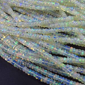 High Quality Natural Ethiopian Welo Opal Rondelle Gemstone Beads 4mm 16" Strand Smooth Full Flash White <b>Rainbow</b> Color Play - Product Image 4
