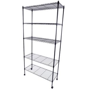 Scaffale in Ferro Rivestito in Plastica a 5 Ripiani 165*90*35 Nero con Ruote in Nylon da 1,5 Pollici, Cassetti e Carrelli Portaoggetti - Product Image 3