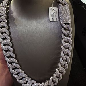 Men's 925 Silver Rhodium Plated Iced Link Chain <b>Necklace</b> Micro Pave Moissanite Round Brilliant Cut Hiphop <b>Statement</b> Jewelry - Product Image 5