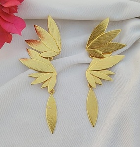 Golden Leaf Shape Gold Plated Brass Dangle Earrings for Women Bohemia Style Jewelry Sets <b>Wedding</b> Gift Party <b>Accessory</b> - Product Image 1