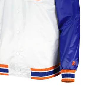 Duke Blue Devils White Winter Casual Puffer <b>Jacket</b> Men's Preppy Style <b>Zipper</b> Front Orange Blue Accents Floral Turn-down Collar - Product Image 4