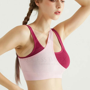 Women Seamless Sports <b>Bra</b> Set Pink Halter Neck Yoga Activewear Medium Support High Waist Leggings Solid Color <b>Stretch</b> Fabric - Product Image 3
