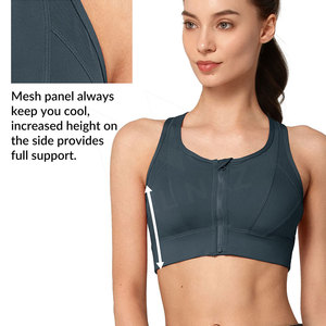 Sujetador deportivo con cremallera frontal para mujer, de alto impacto, sin aros, de malla, top corto para gimnasio, fitness, atletismo, correr, ropa interior, logotipo personalizado - Product Image 5