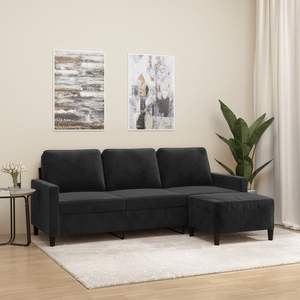 Sofá Negro de 3 Plazas con Reposapiés, Muebles Elegantes para Sala de Estar - Product Image 1