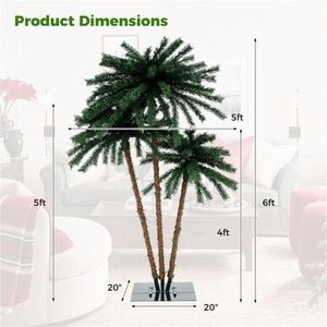 Set di 3 Palme in PVC Pre-Illuminato di Alta Qualità, Altezze 4/5/6 Piedi, 930 LED Bianco Caldo, Funzionamento a Batteria per Uso Esterno - Product Image 6