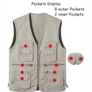 Gilet de travail personnalisé pour homme, respirant, écologique, à séchage rapide, en toile, pour ouvriers du bâtiment, avec plusieurs poches (5 dimensions) - Product Image 6